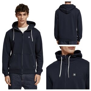 Scotch & Soda Regular Fit Essential Badge Quarter Zip In Organic Cotton Navy XL